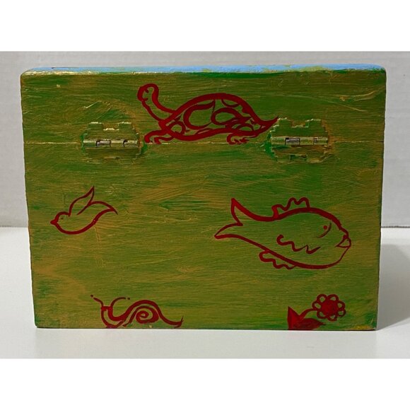 Hand-Painted Kitty Cat Wooden Storage Treasure Box Folk Art - Picture 5 of 8